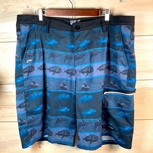 Huk x KC Scott 40x11 Fish-Print (Tuna/Marlin) Stretch Board Shorts